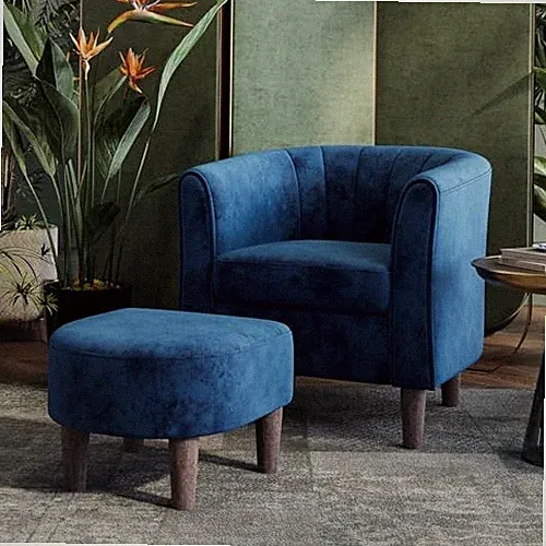 Accent Chair with Ottoman, Modern Barrel Chair Armchair Reading Small Blue