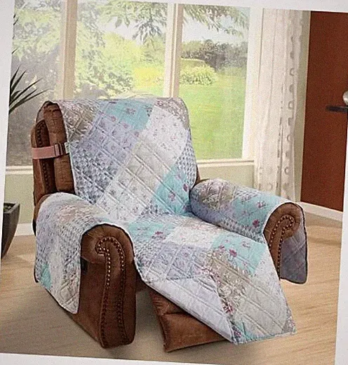 Blue and Green Rose Patchwork Quilted Large 28" Large Recliner Blue Green