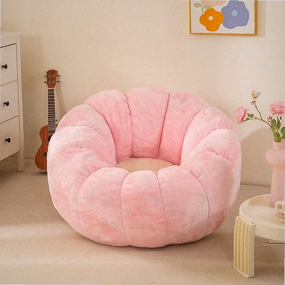 Cozy Pink Pumpkin Bean Bag Chair for Kids, Teens & Toddlers - Comfy Sofa