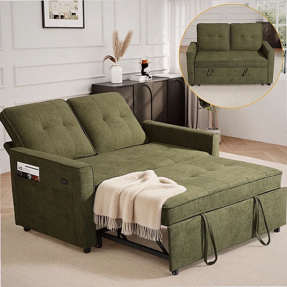EJUNQ Pull Out Couch, Convertible Sofa Bed with USB and Reclining Backrest, Mode