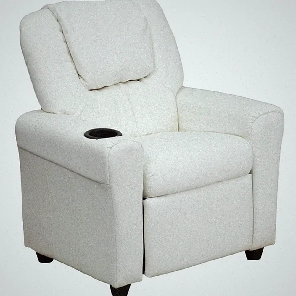 Flash Furniture Vinyl Recliner with Cup Holder and Headrest in White