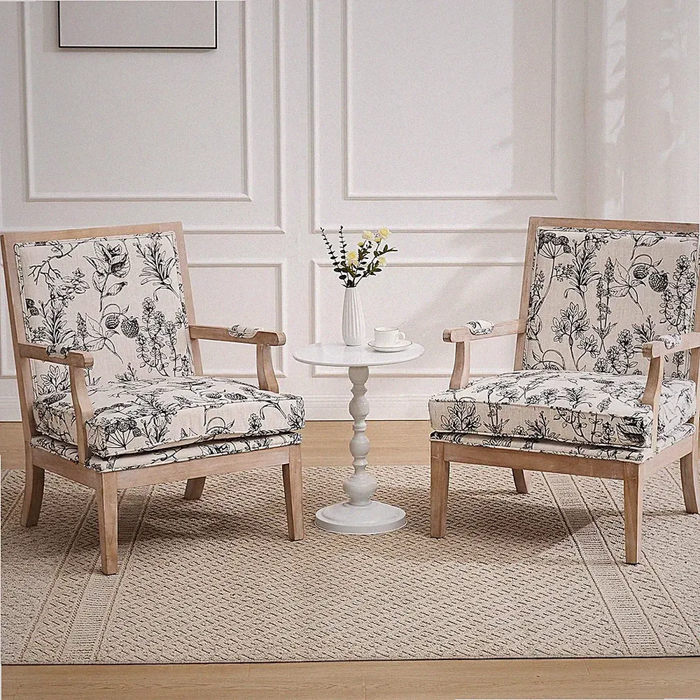 Floral Accent Chair Set of 2 Mid-Century Modern Upholstered Lounge Chairs