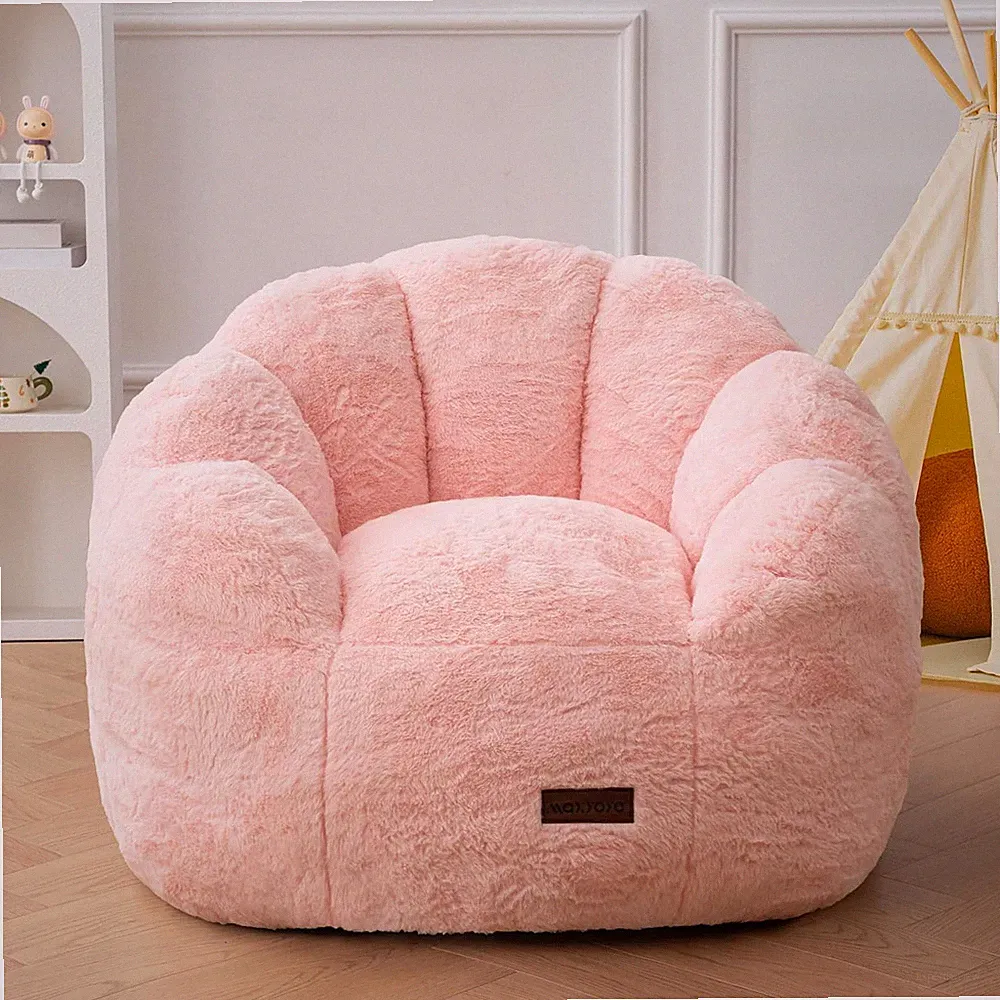 Floral Bean Bag Chair for Kids - Cozy Plush Sofa with Petal Backrest, Pink