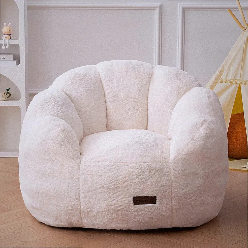 Floral Plush Bean Bag Chair for Kids - Cozy Toddler Sofa in Beige