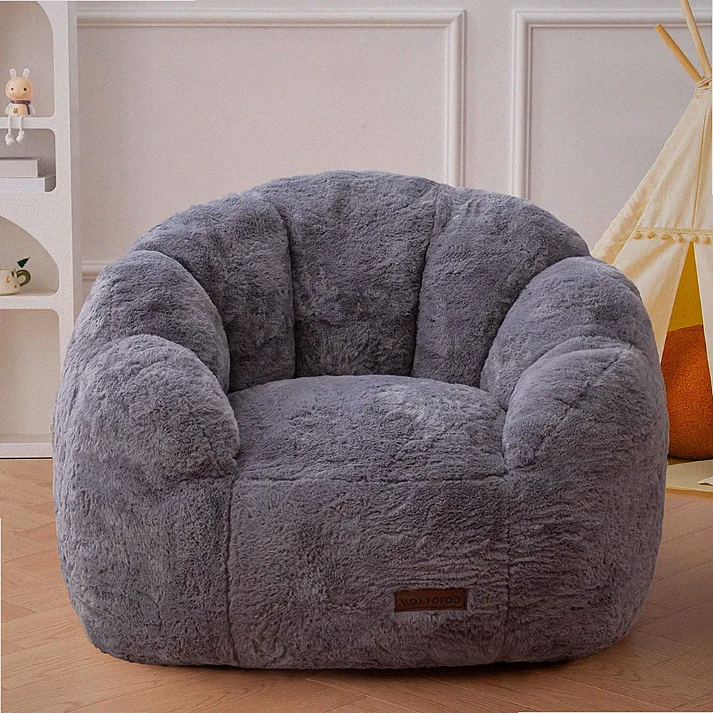 Floral Shaped Kids Bean Bag Chair, Plush Sofa for Nursery & Bedroom, Grey