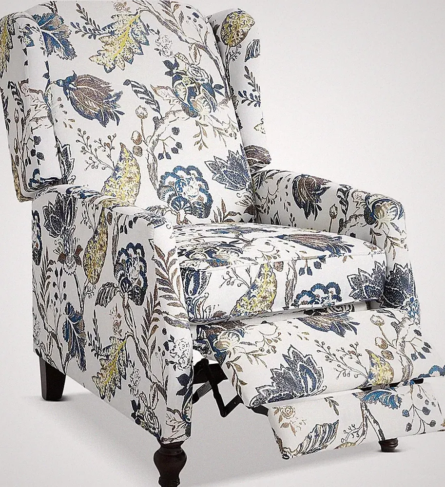 Floral Upholstered Wingback Recliner Chair - Mid Century Modern Comfort