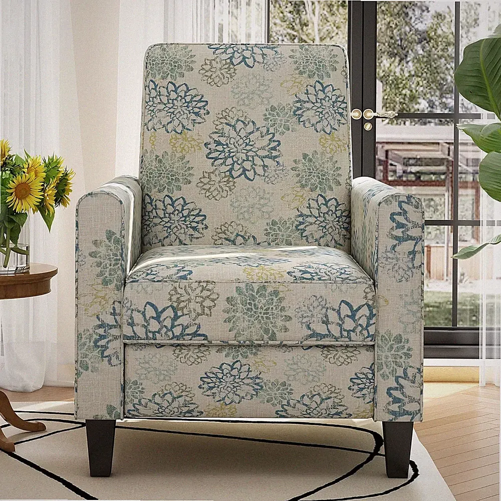 Kenley Modern Fabric Recliner Chair - Comfy Push Back Glider in Mixed Blue