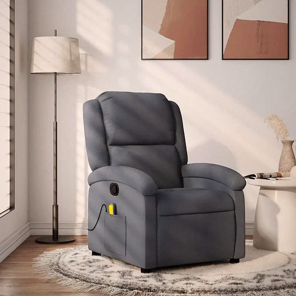 Massage Recliner Chair Dark Grey Velvet