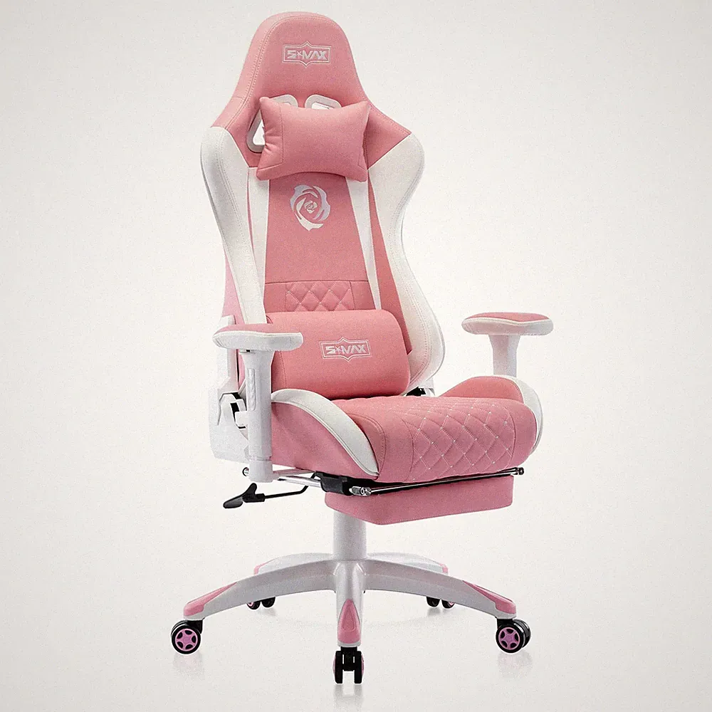 Pink Gaming Chair with Footrest Thicken Seat Ergonomic Pink Gamer Chair with...