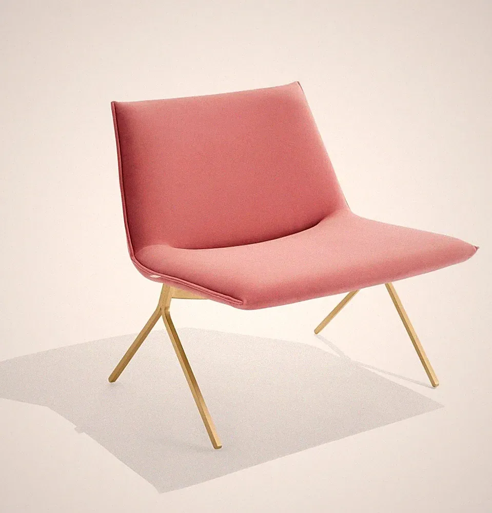 Poppin Dusty Rose Velvet Meredith Lounge Chair with Black Metal Base