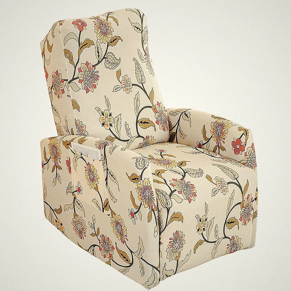 Recliner Chair Covers 4 Pieces Printed Small Reclining Slipcovers with Pocket...
