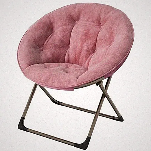 Saucer Chair, Comfy Chair Faux Fur Lounge Moon Chair with Folding Rose Pink